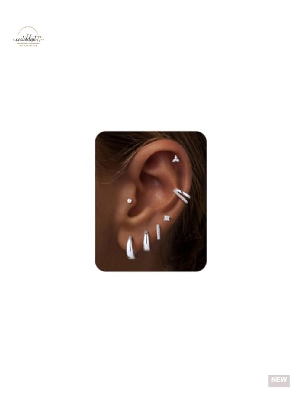 7 Pair Hypoallergenic Earring Set 14K White Gold Plated Hoop Studs